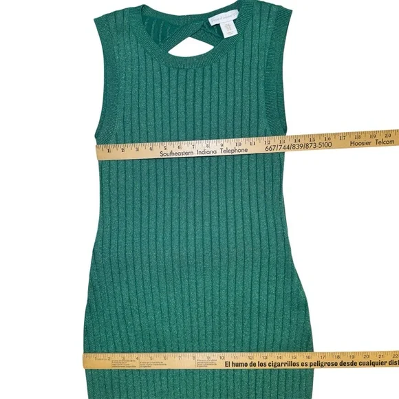 House of Harlow 1960 Ribbed Shimmer Green Maxi Open Back Bodycon Dress Sz Medium - Picture 4 of 10